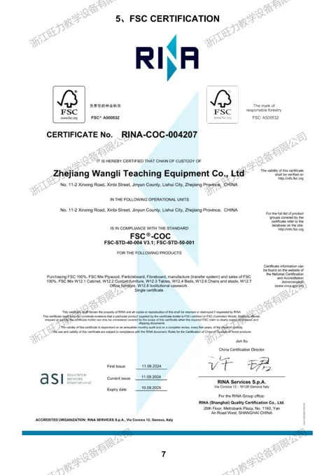 Copie du document de chaîne de contrôle FSC RINA-COC-004207